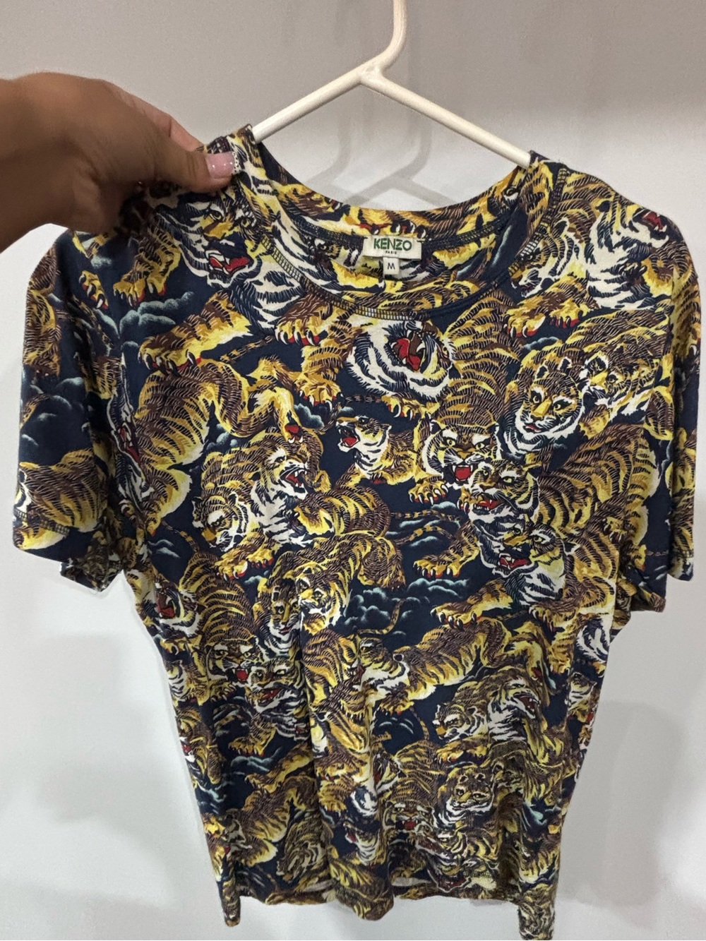 Kenzo Navy Blue Tee with Bold Yellow Tiger Print